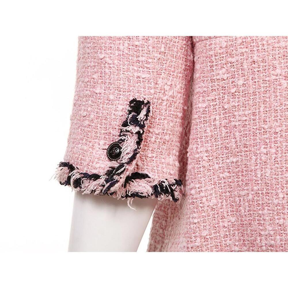 2007 CHANEL FR-34 Vintage 07P TWEED Pink Black Jacket Trim CC logo Buttons US-2 - Picture 7 of 15
